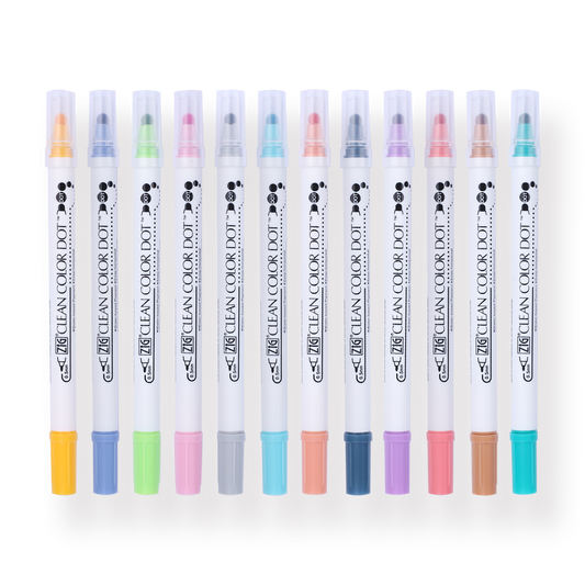 Kuretake ZIG Clean Color Dot Double-Sided Marker - 12 Color Set - Stationery Pal