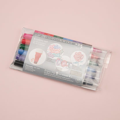 Kuretake Zig Clean Colour Dot Basic Double-Sided Marker - 6 Color Set - Stationery Pal