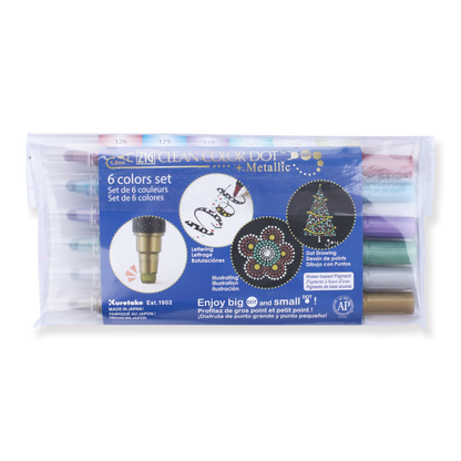 Kuretake Zig Clean Colour Dot Metallic Double-Sided Marker - 6 Color Set - Stationery Pal
