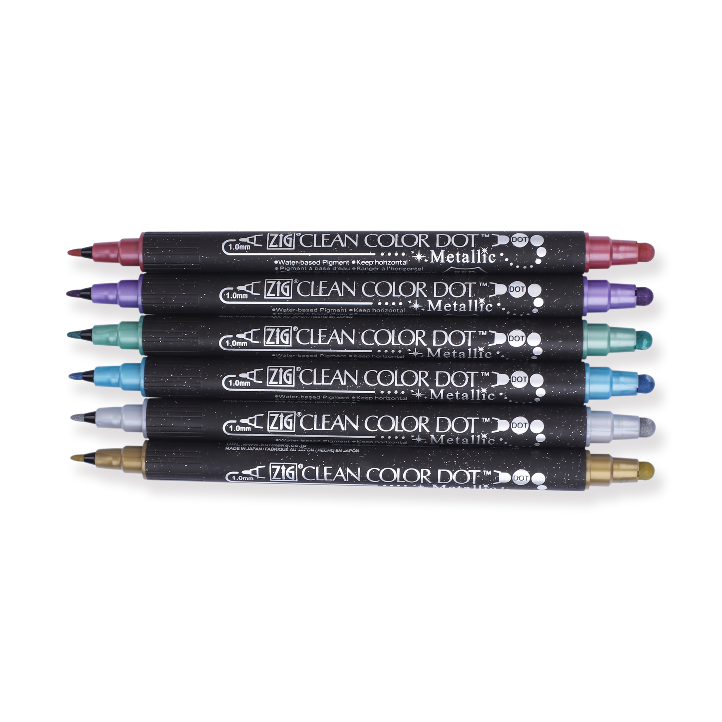 Kuretake Zig Clean Colour Dot Metallic Double-Sided Marker - 6 Color Set - Stationery Pal