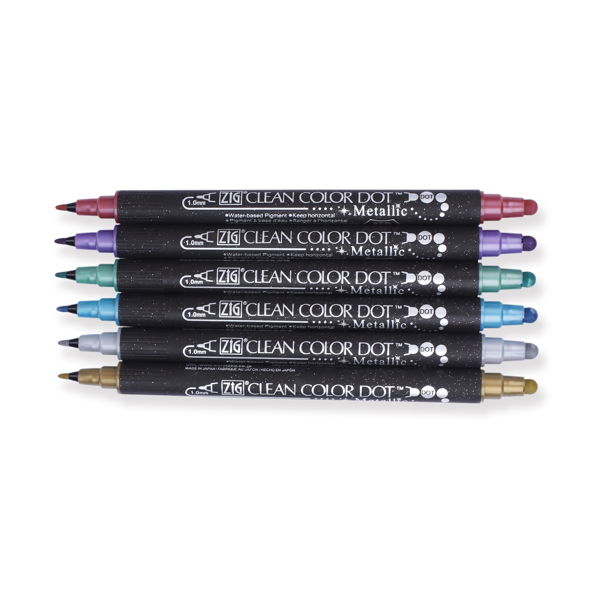 Kuretake Zig Clean Colour Dot Metallic Double-Sided Marker - 6 Color Set - Stationery Pal