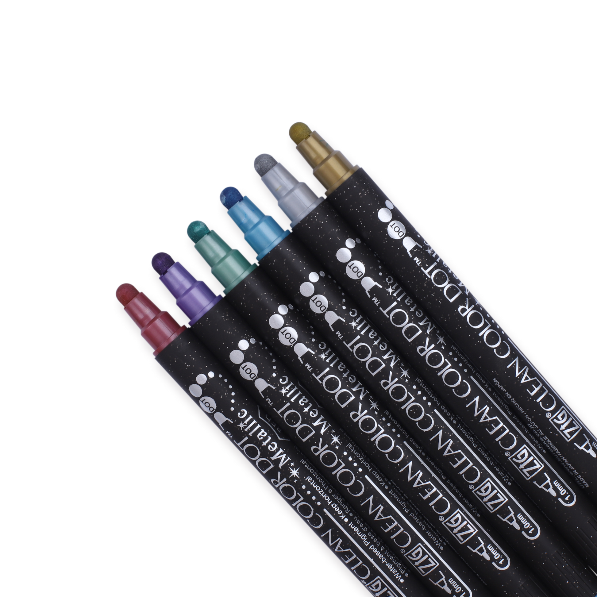 Kuretake Zig Clean Colour Dot Metallic Double-Sided Marker - 6 Color Set - Stationery Pal